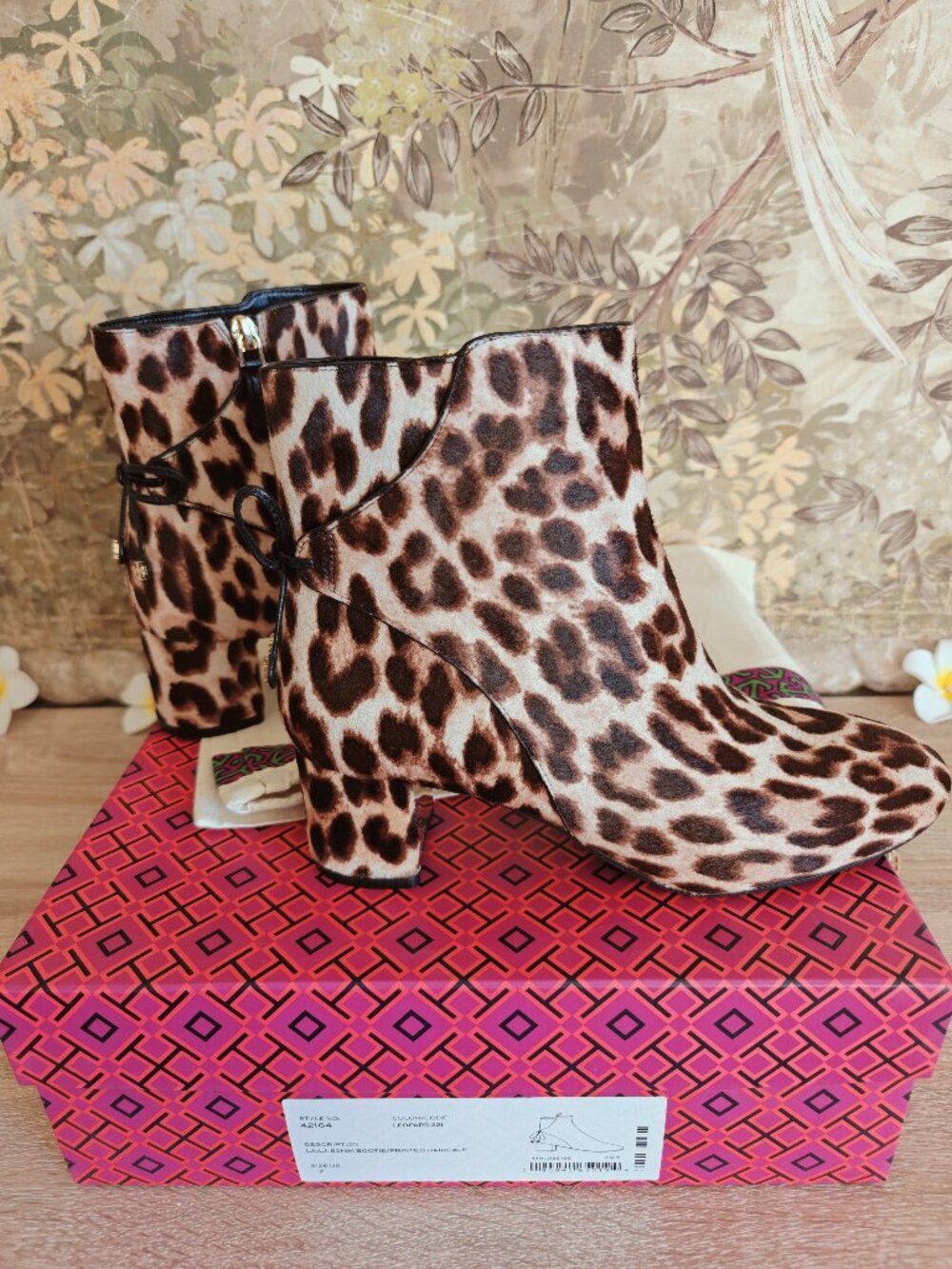 Tory Burch Laila Leopard Calf Hair Leather 50mm Ankle Boots 7 Mob Wife
